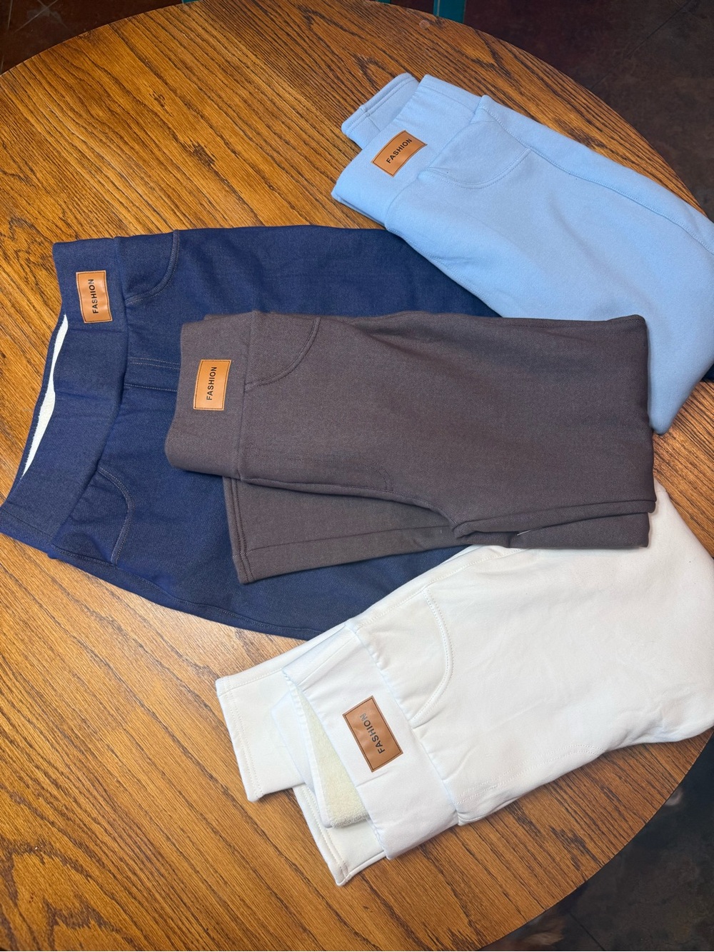 Lot of 4 pair Women's Cozy Fleece Leggings - DenimNavy, Light Blue, Brown, Cream